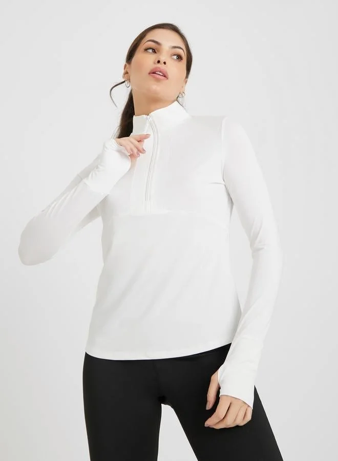 ستايلي اكتيف بلوزة بسحاب نصفي وتفاصيل فتحات إبهام