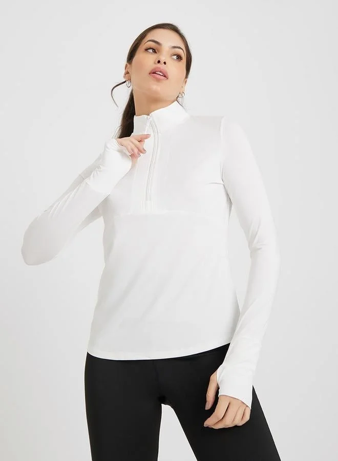 Styli Active Half Zip Up Multi Panel Seam Thumbhole Detail Top