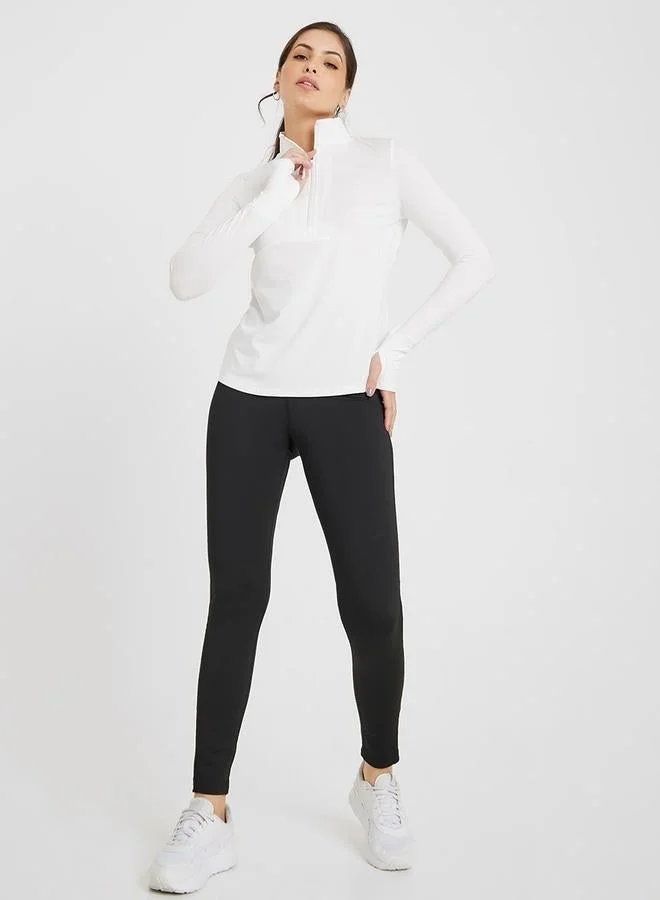 Styli Active Half Zip Up Multi Panel Seam Thumbhole Detail Top