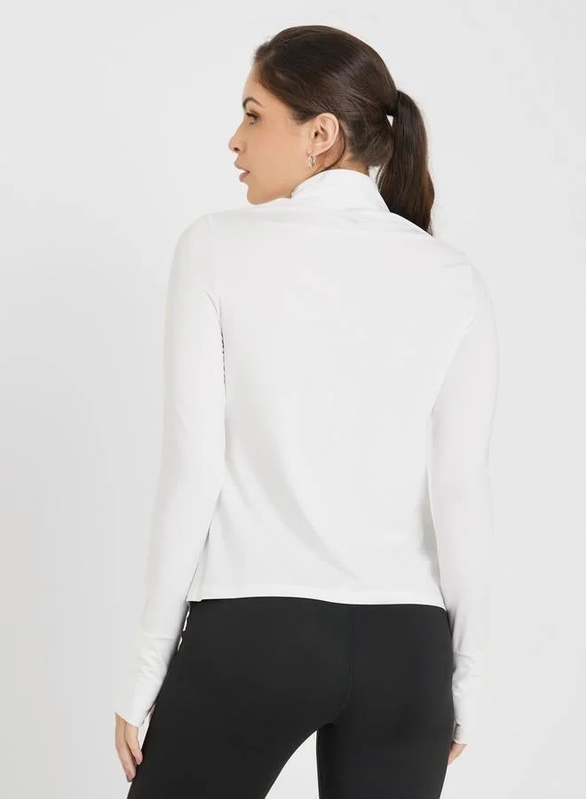 Styli Active  Half Zip Up Multi Panel Seam Thumbhole Detail Top for Women | Best Price UAE