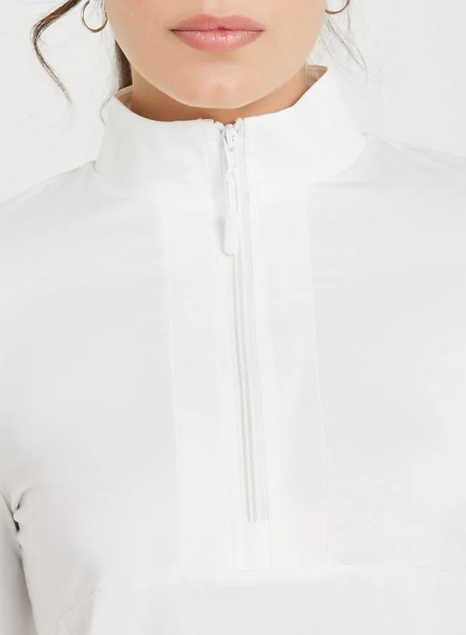 Styli Active  Half Zip Up Multi Panel Seam Thumbhole Detail Top for Women | Best Price UAE