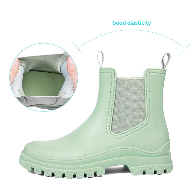 DKSUKO Rain Boots Women Waterproof Chelsea Boots Ankle Garden Shoes for Ladies Rubber Short Rainboots with Removable Comfort Insole for Outdoor Work Deck Mud Boots (8 B(M) US, Mint Green) - Image 5
