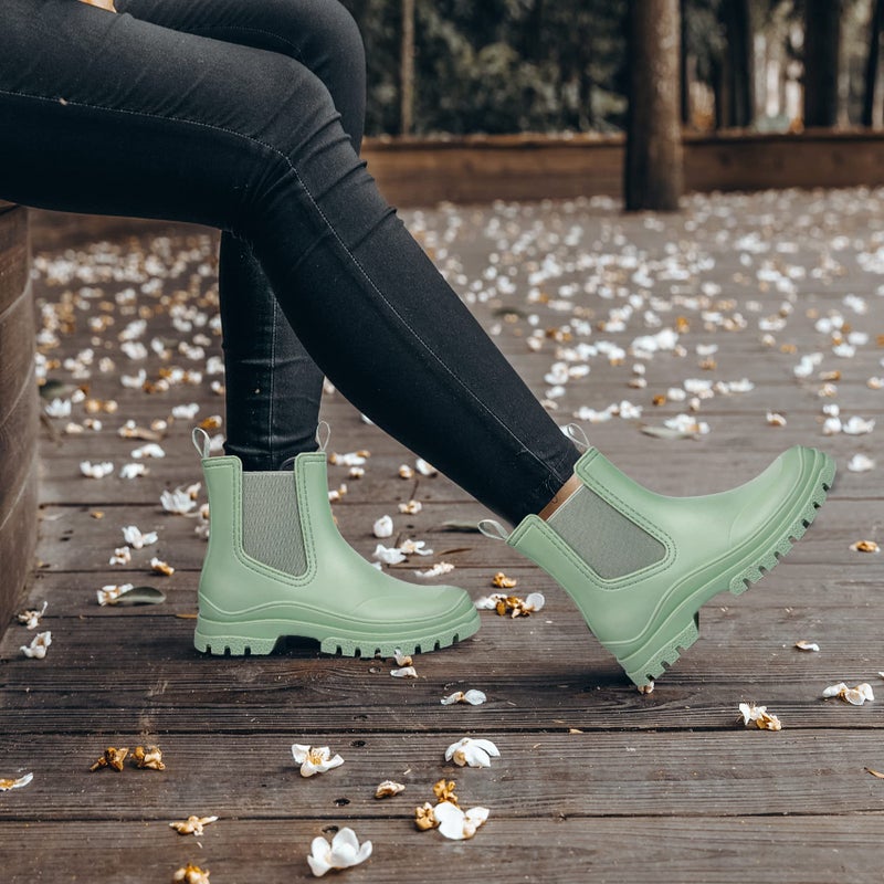 DKSUKO Rain Boots Women Waterproof Chelsea Boots Ankle Garden Shoes for Ladies Rubber Short Rainboots with Removable Comfort Insole for Outdoor Work Deck Mud Boots (8 B(M) US, Mint Green) - Image 2