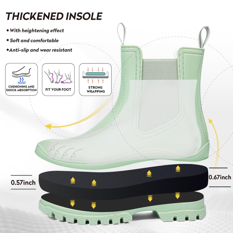 DKSUKO Rain Boots Women Waterproof Chelsea Boots Ankle Garden Shoes for Ladies Rubber Short Rainboots with Removable Comfort Insole for Outdoor Work Deck Mud Boots (8 B(M) US, Mint Green) - Image 3