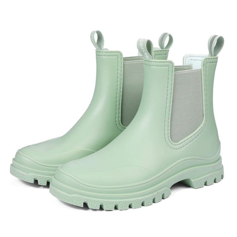 DKSUKO Rain Boots Women Waterproof Chelsea Boots Ankle Garden Shoes for Ladies Rubber Short Rainboots with Removable Comfort Insole for Outdoor Work Deck Mud Boots (8 B(M) US, Mint Green) - Image 1