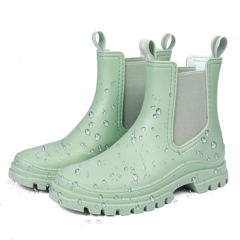DKSUKO Rain Boots Women Waterproof Chelsea Boots Ankle Garden Shoes for Ladies Rubber Short Rainboots with Removable Comfort Insole for Outdoor Work Deck Mud Boots (8 B(M) US, Mint Green) - Image 4