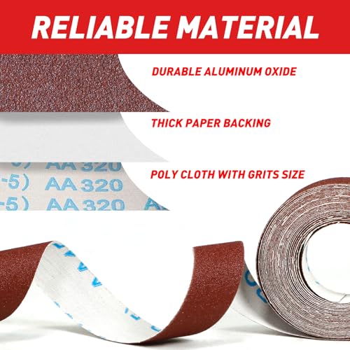 Pukamam Emery Cloth Roll, 6 Grits 1'' x 19.7' Sandpaper Roll 80 120 240 320 400 600 Emery Cloth for Metal, Wood, Automotive Furniture, Wet/Dry Sanding Paper with Dispenser, 6 Meters Per Roll - Image 3