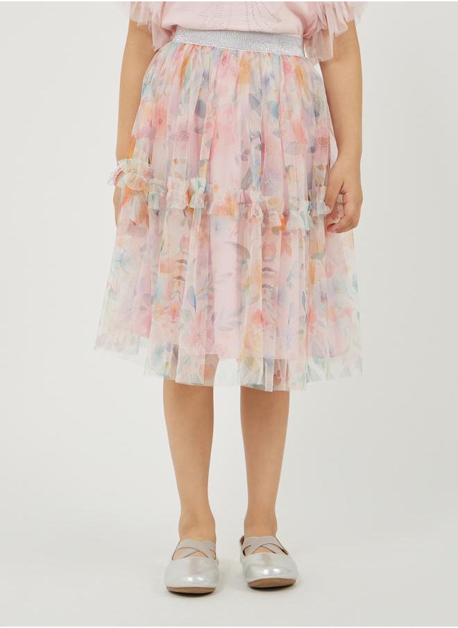 Styli Embellished Round Neck T-Shirt and Mesh Skirt Detail  - Image 4