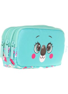 KAUKKO Three Compartment Cute Koala Green Girl's Pencil Bag 