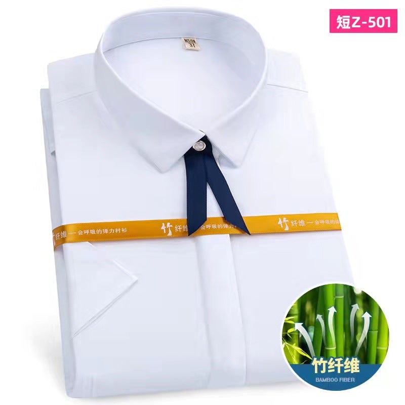 Bamboo Fiber Summer Business Short and Long-Sleeved Unisex No-Iron Shirts for Work Professional Wear Work Clothes Small Collar Size Clothes - Image 1