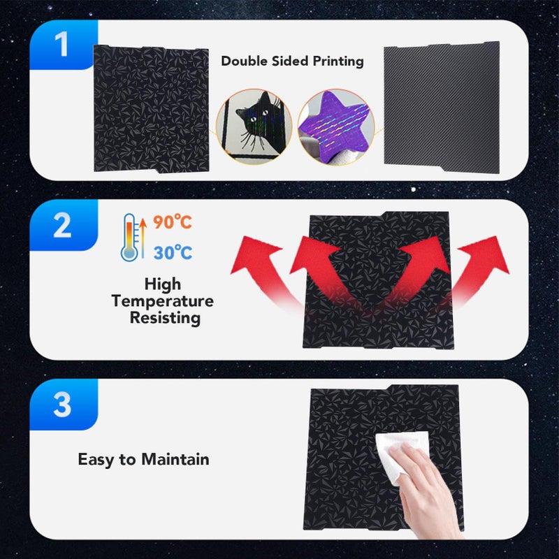 Flexible PET Carbon Fiber Print Bed 256x268mm Two Distinct Patterns PEO Surface for Kobra 3 3D Printer - Image 4