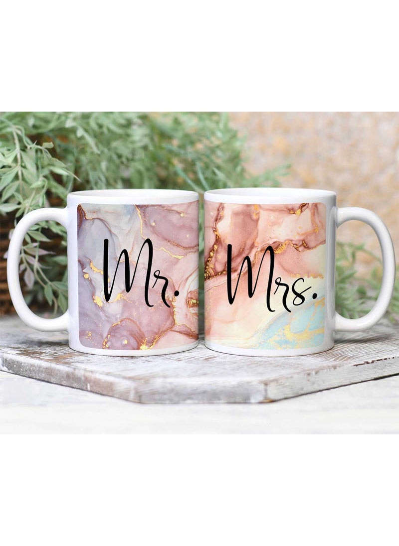 The Click India The Click India MR and MRS Printed White Ceramic TeaCoffee Mug Mr and Mrs Couples Coffee Mug Set for Husband and Wife Best Mug Gift for Couples on Anniversary Wedding Engagement 