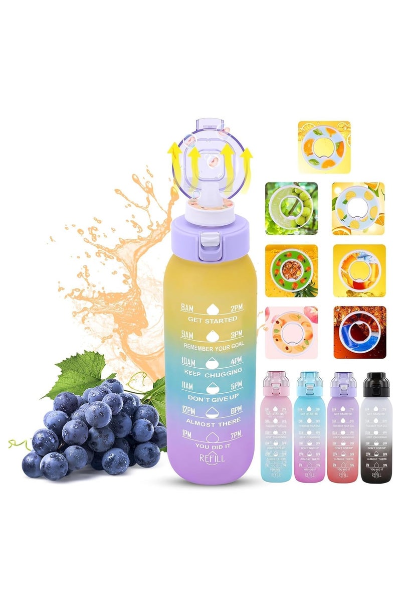 SOLARAE زجاجة ماء هوائية مع 7 كبسولات نكهة، مجموعة رياضية مبتدئة 1 لتر، خالية من BPA مع قشة، عطر جديد من الفواكه 0 سكر 0 سعرات حرارية - Image 1
