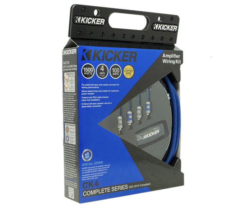 Kicker Kicker 46CK4 Car Audio 4 Gauge 2 Channel - Mono Amp Amplifier Install Kit CK4 - Image 1