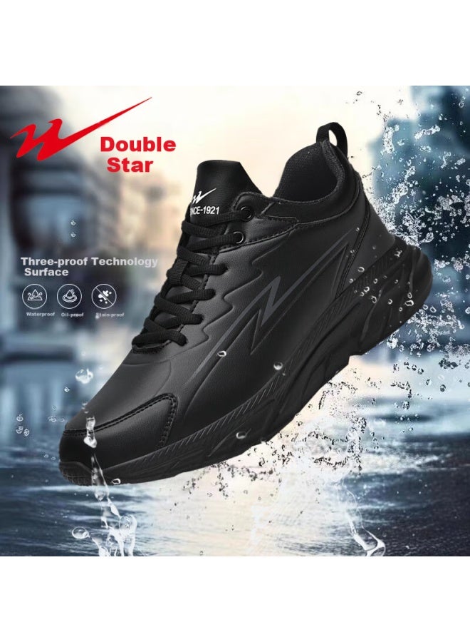 Shuangxing Men's Casual Shoes Spring Wear-resistant Leather Breathable Waterproof Travel Lightweight Running Shoes Large Size Black 40 - Image 1