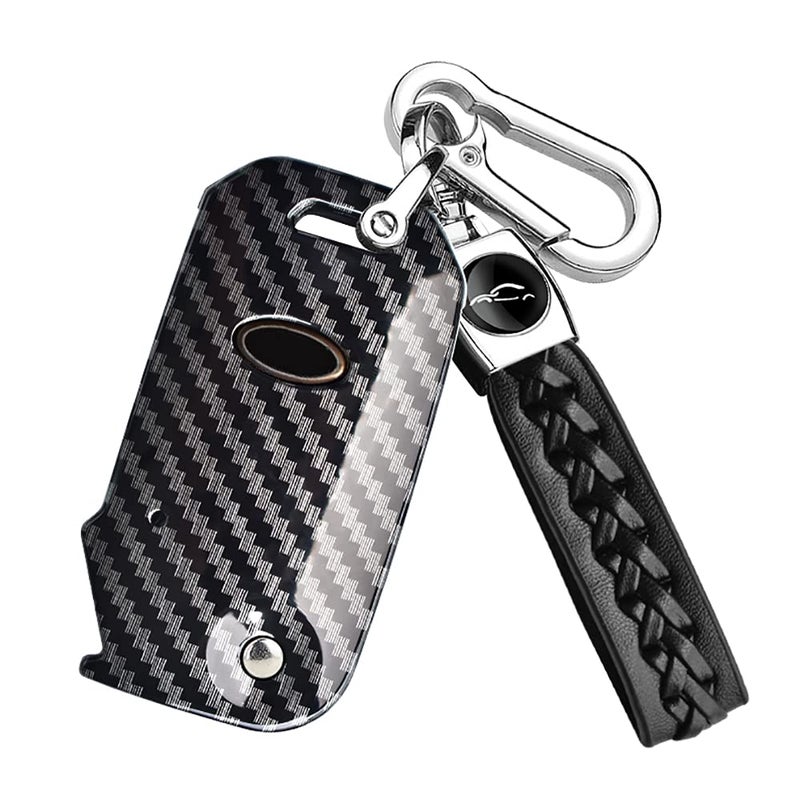 ontto Key Fob Cover for Kia Flip Remote Stylish Key Case Carbon Pattern Black
