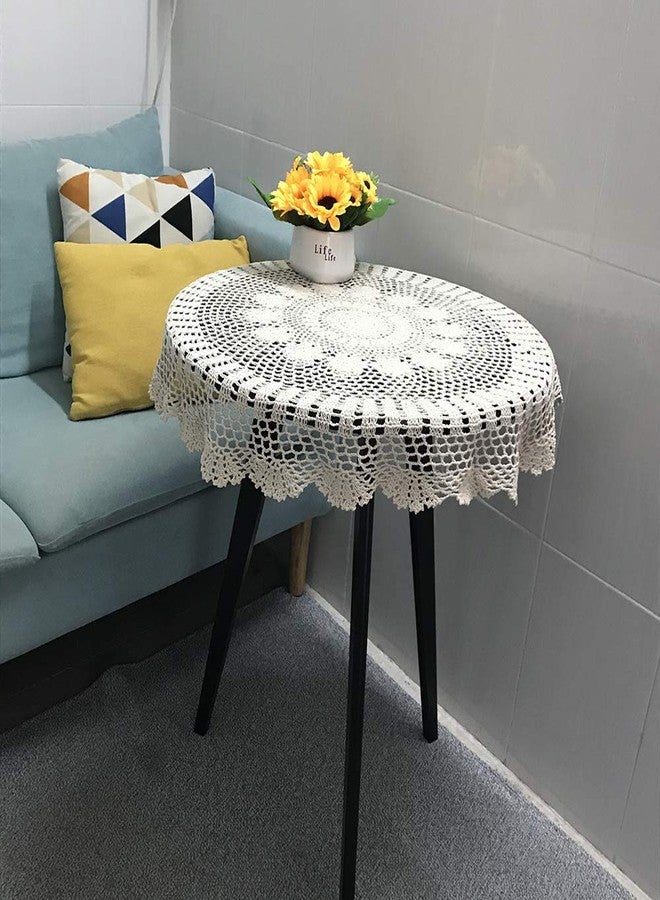 Hetao 100% Cotton Handmade Crochet Round Tablecloth Doilies Lace Table Covers,Beige, 27 Inch - Image 2