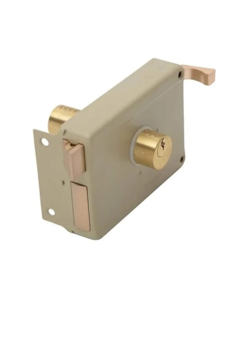 Heavy Duty Rim Door Lock with 3 Keys – Metal Body, Anti-Theft Security Lock for Wooden & Metal Doors – Beige - Image 1