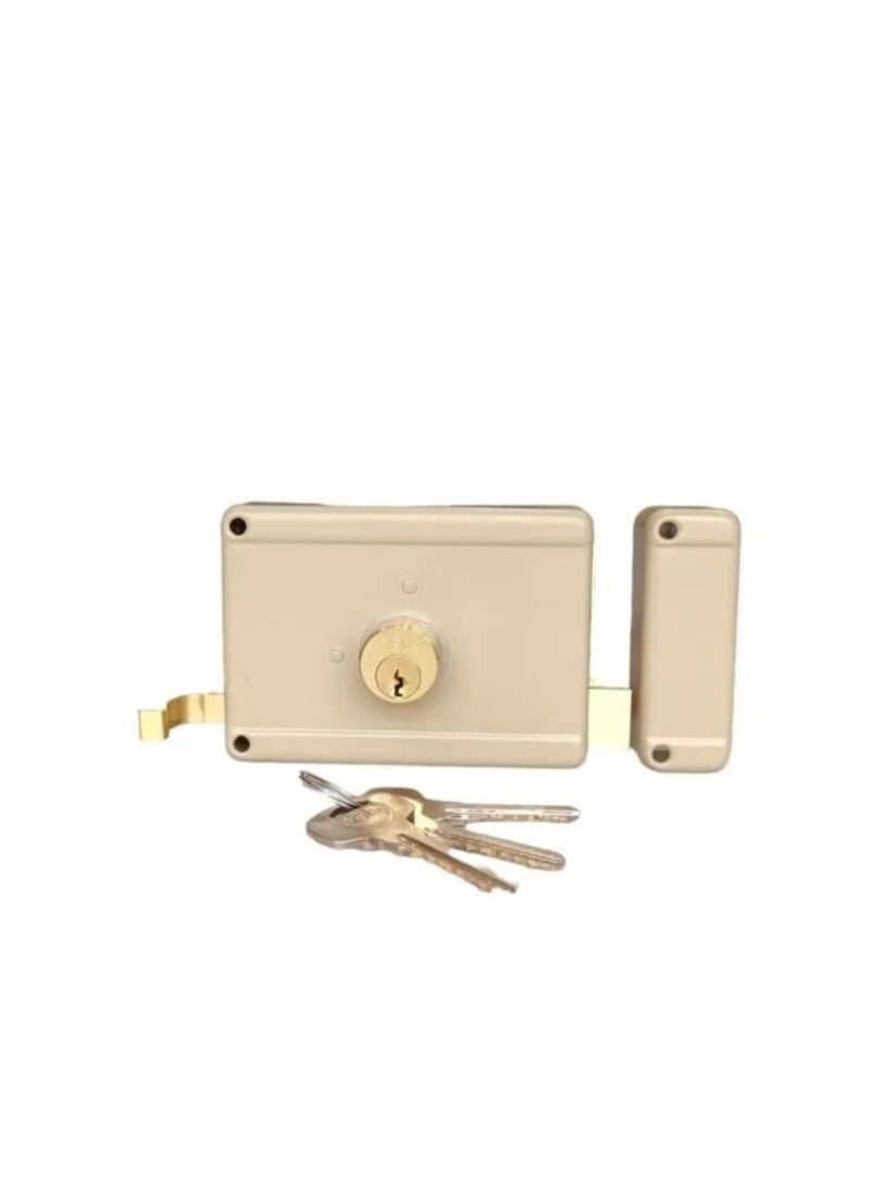 Heavy Duty Rim Door Lock with 3 Keys – Metal Body, Anti-Theft Security Lock for Wooden & Metal Doors – Beige - Image 2