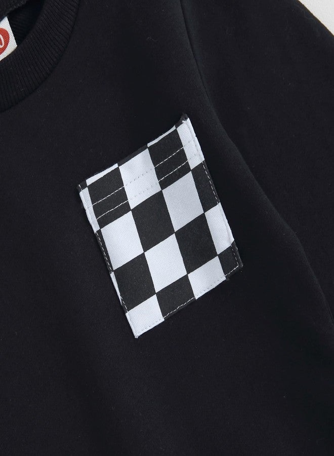 Karuedoo Baby Boy Fall Outfits Checkered Plaid Pullover Sweatshirt Top Pants Set Trendy Toddler Checkerboard Outfit (A-Black, 0-6 Months) - Image 5