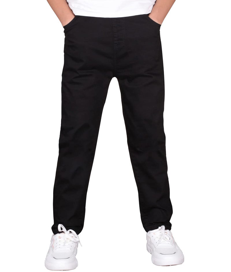 CAMLAKEE Boys' Stretch Pull on Chino Pants Kids School Uniform Yonth Twill Pants Black 6-7 Years - Image 1