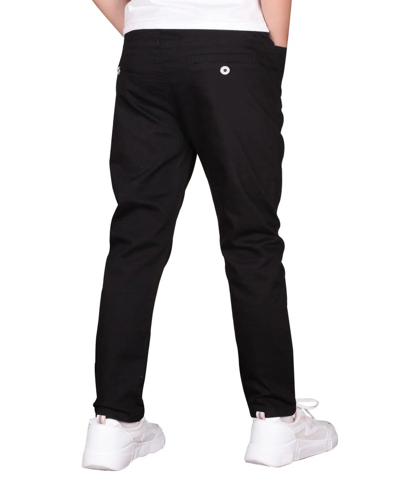 CAMLAKEE Boys' Stretch Pull on Chino Pants Kids School Uniform Yonth Twill Pants Black 6-7 Years - Image 4