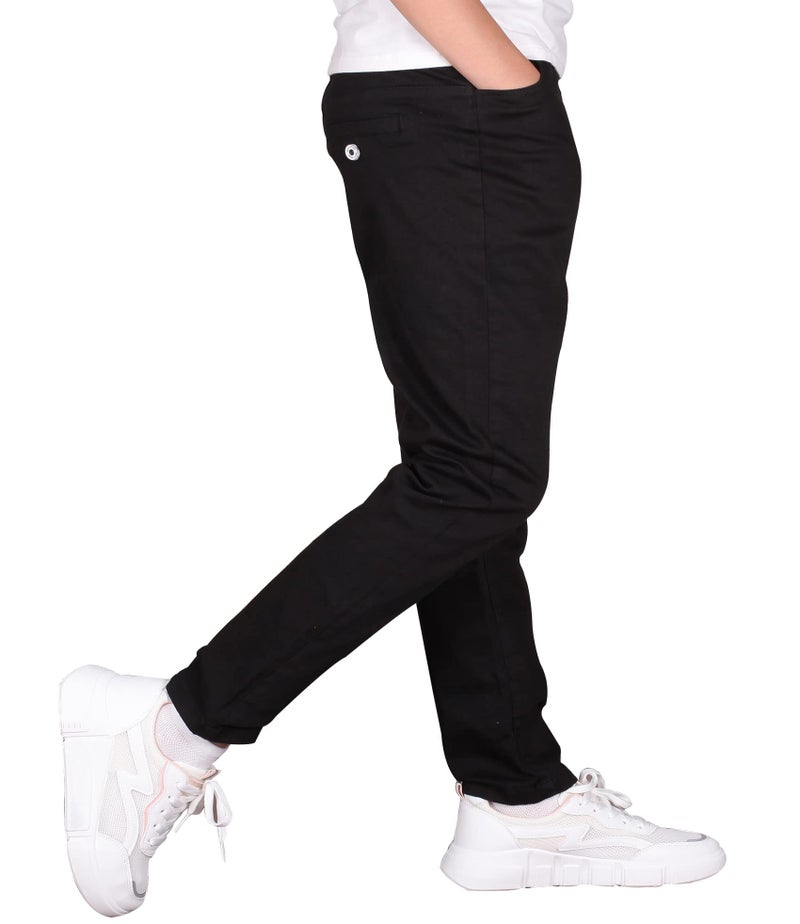 CAMLAKEE Boys' Stretch Pull on Chino Pants Kids School Uniform Yonth Twill Pants Black 6-7 Years - Image 3