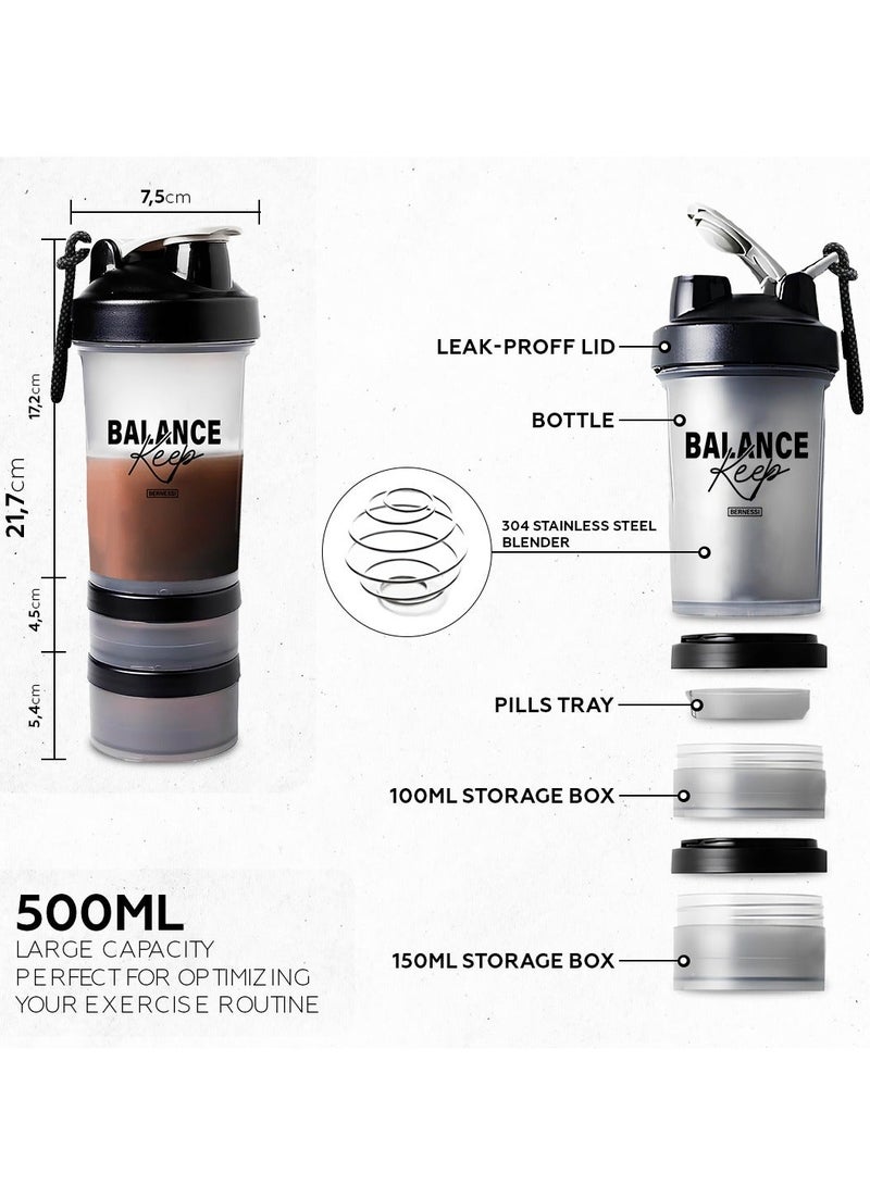 Bernessi 450Ml/15Oz Protein Shaker Bottle With Leak-Proof For Protein Mixes & Shakes With Stainless Steel Ball, Protein Bottle Blender Cocktail Shaker Cup For Gym Fitness Home Pre Workout Male Female - Image 4