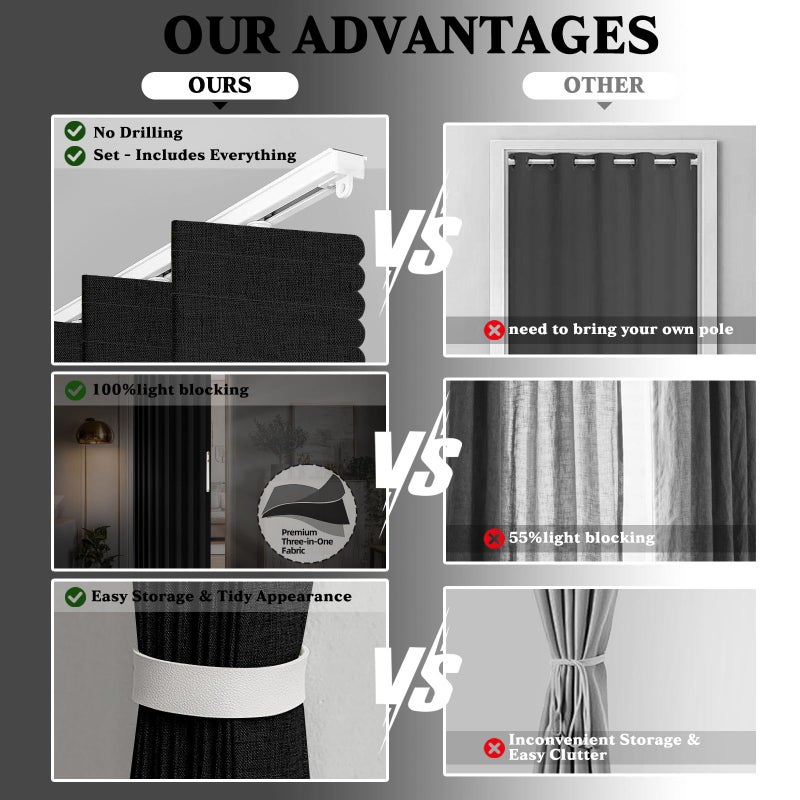 Jilron Accordian Door Curtain,Install Adhesive Track 100% Blackout Doorway Curtains,Suitable for Bedroom,Closet,Interior Room Divider,Black 43" WÃ—78" L,1 Piece - Image 2