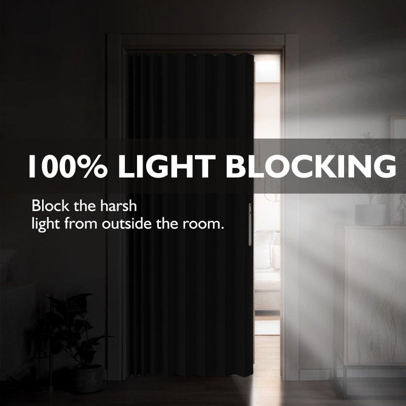 Jilron Accordian Door Curtain,Install Adhesive Track 100% Blackout Doorway Curtains,Suitable for Bedroom,Closet,Interior Room Divider,Black 43" WÃ—78" L,1 Piece - Image 3