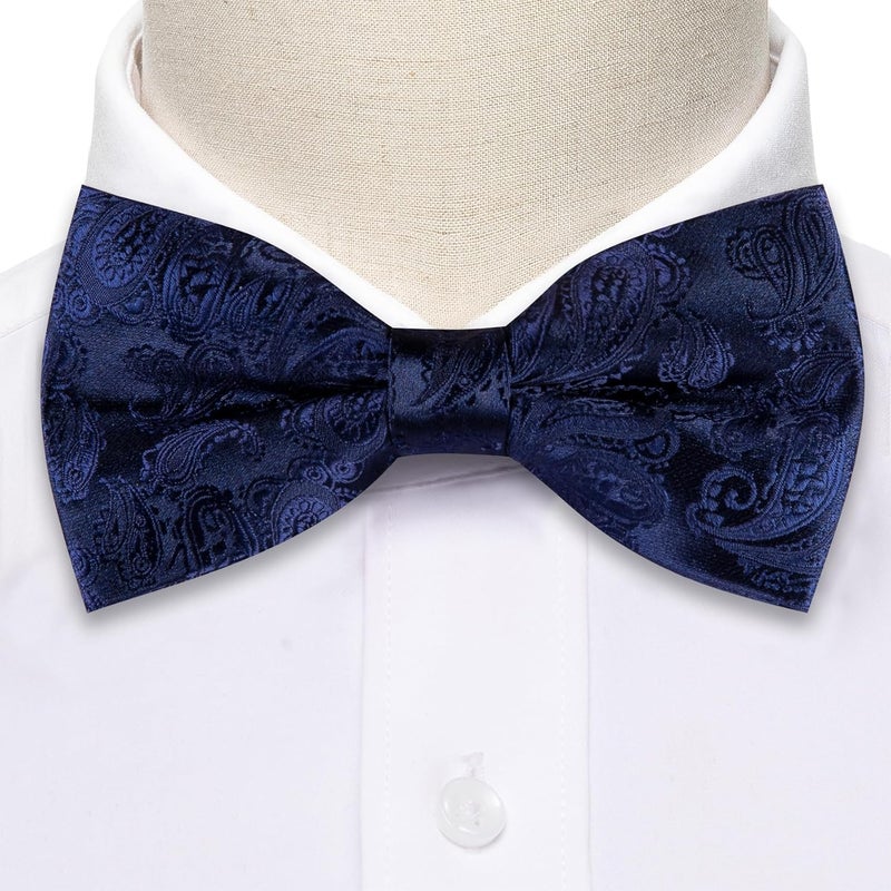 Barry.Wang Store Paisley Striped Bow Tie for Men Silk Pre-Tied Bowtie Pocket Square Cufflinks Set Formal Wedding Party Prom - Image 4