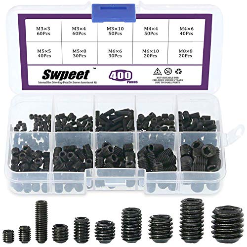 Swpeet 400Pcs Allen Head Socket Hex Grub Screw Assortment Kit Including 10 Sizes M34568 Internal Hex Drive CupPoint Set Screws for Door Handles Faucet Light Fixtur - Image 1