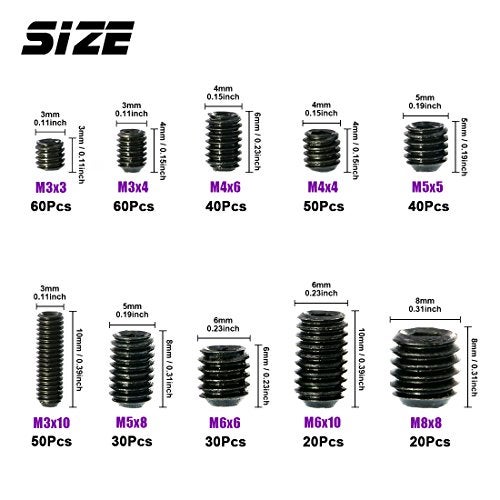 Swpeet 400Pcs Allen Head Socket Hex Grub Screw Assortment Kit Including 10 Sizes M34568 Internal Hex Drive CupPoint Set Screws for Door Handles Faucet Light Fixtur - Image 3