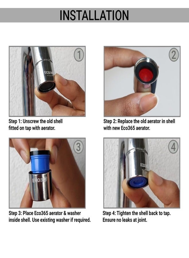 ECO365 3 LPM Shower Flow Aerator | Anti-Clog Faucet Adapter with Water Saving Nozzle | Easy To Maintain | Water-Saving Chrome Finish for Kitchen & Bathroom Sinks - Pack of 4 - Image 3