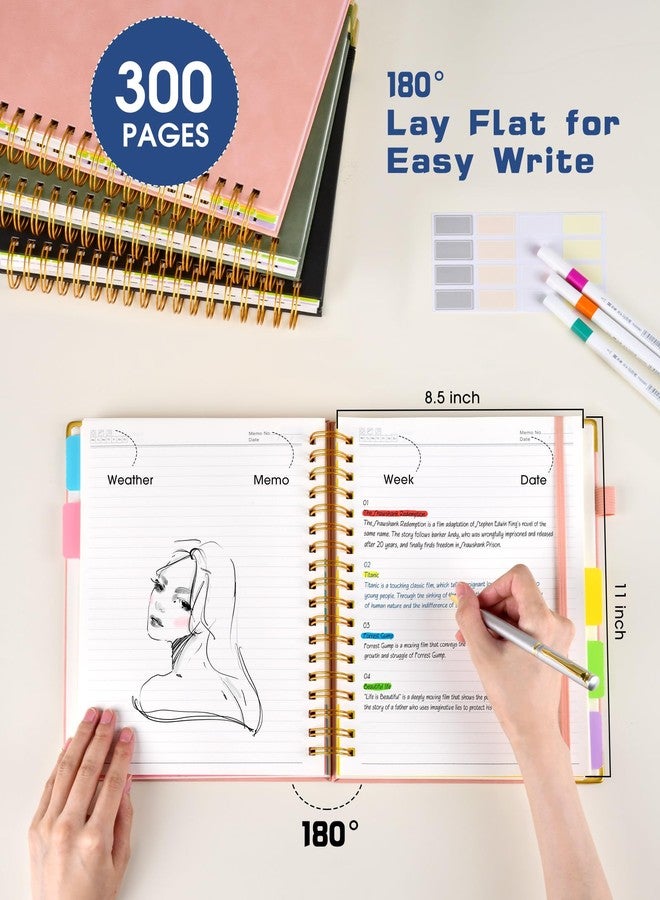 dilitego Hardcover Spiral Notebook 8.5"x11" Journal with Removable Dividers Tabs, 300 Pages Leather 5 Subject Notebook College Ruled, Large A4 Notebooks for Work School, Lined Journal for Women, A4 Navy - Image 2