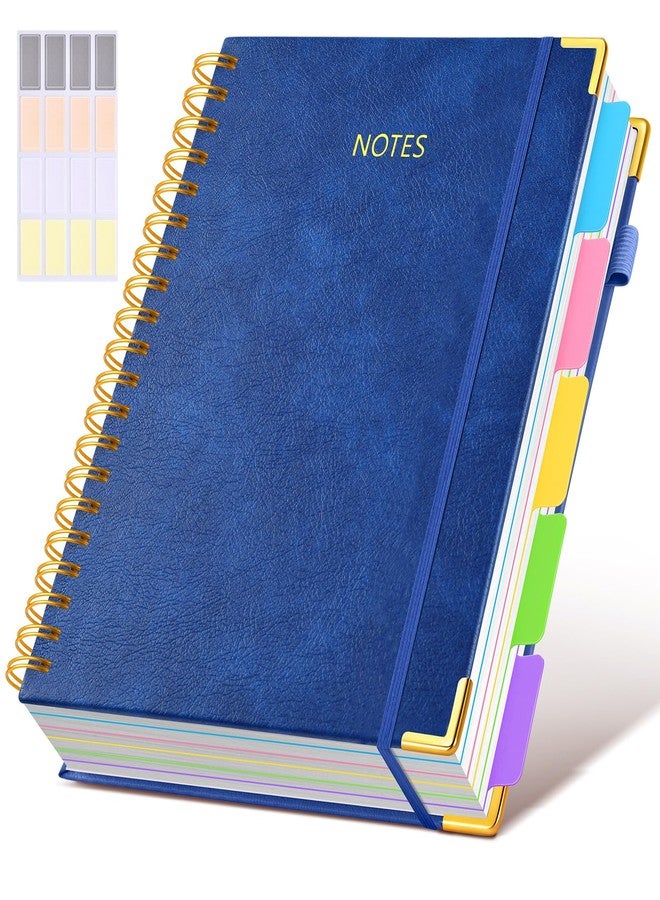 dilitego Hardcover Spiral Notebook 8.5"x11" Journal with Removable Dividers Tabs, 300 Pages Leather 5 Subject Notebook College Ruled, Large A4 Notebooks for Work School, Lined Journal for Women, A4 Navy - Image 1