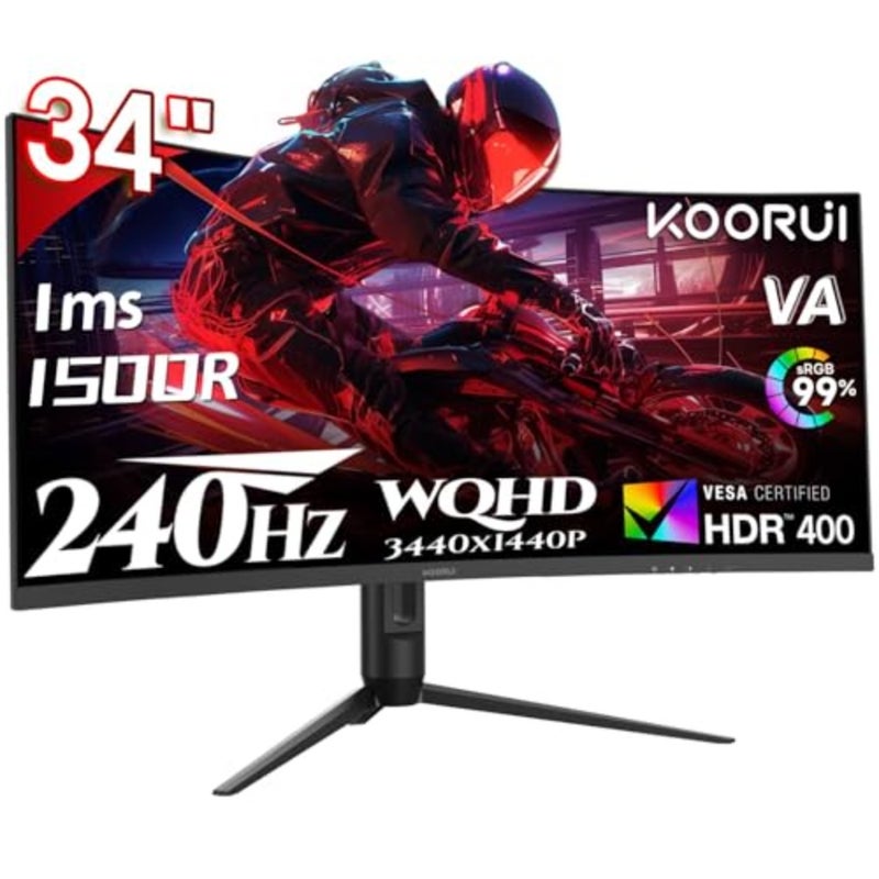 34 Inch Gaming Monitor Ultrawide UWQHD 3440x1440P Curved 1500R HDR400 PIP PBP 1ms MPRT Adaptive Sync Height Adjustable DisplayPort HDMI For PS5 G3441XC Home Office Gaming - Image 1