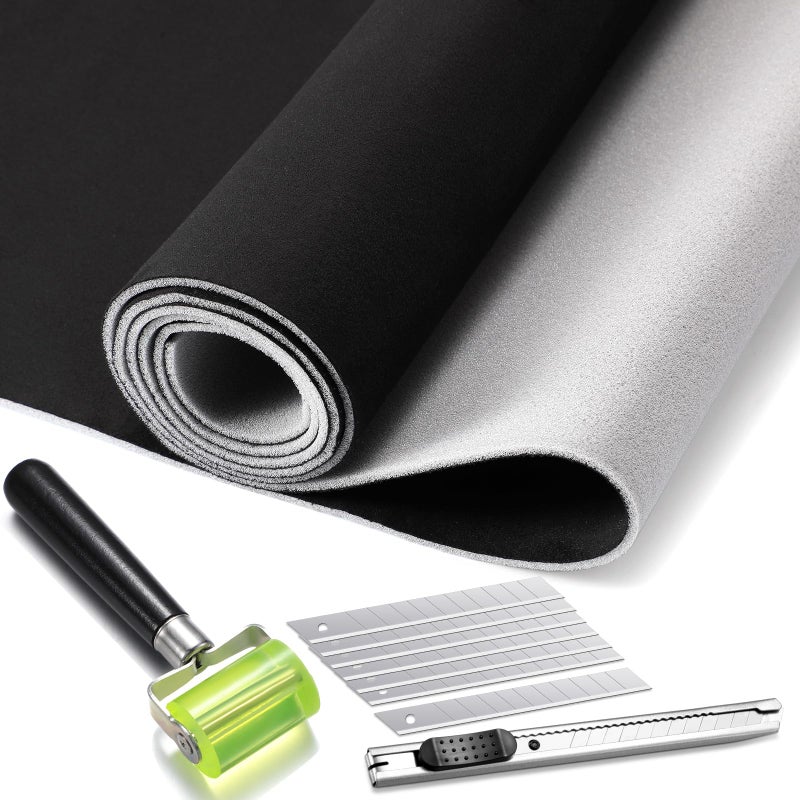 Pangda Suede Headliner Fabric 98 x 60 with 19 Foam Backing Car Roof Headliner Fabric Suede Material Rubber Seam Roller Utility Knife for DIY Automotive Rv Boat Ceiling Interior Repair Black