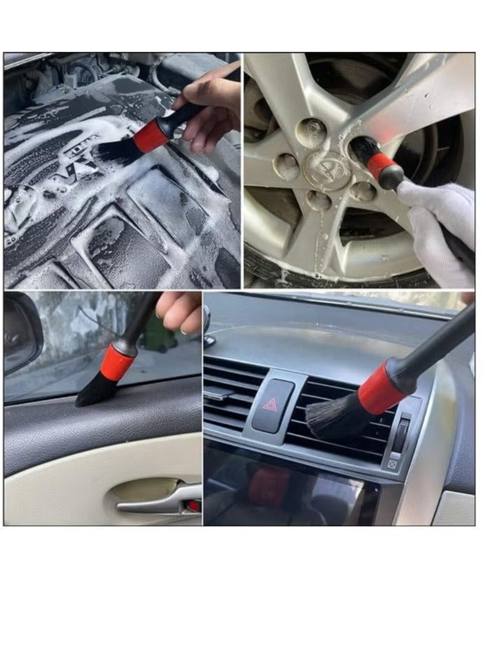 مجموعة فرش لتنظيف السيارة مكونة من 5 قطع للأجزاء الداخلية والخارجية، بما في ذلك المحرك، لوحة القيادة، الجلد، العجلات، الشعارات وفتحات الهواء – أسود وأحمر - Image 4