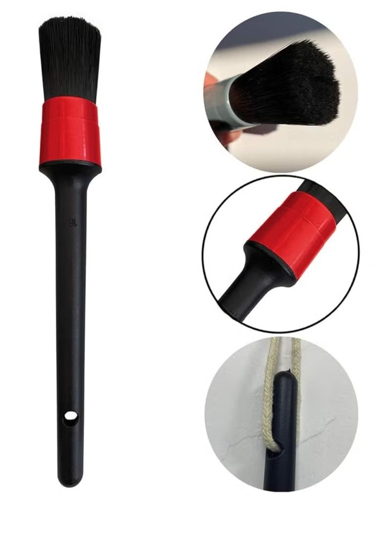 مجموعة فرش لتنظيف السيارة مكونة من 5 قطع للأجزاء الداخلية والخارجية، بما في ذلك المحرك، لوحة القيادة، الجلد، العجلات، الشعارات وفتحات الهواء – أسود وأحمر - Image 5