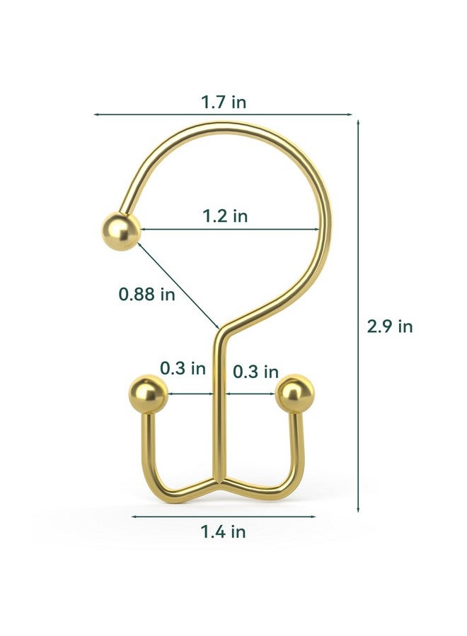 Goowin Goowin Shower Curtain Hooks, 12 Pcs Shower Curtain Rings, Durable Gold Shower Curtain Hooks, Double Glide Shower Curtain Rings Rust Proof, Simple Shower Hooks for Shower Curtain & Liner, Gold  - Image 2