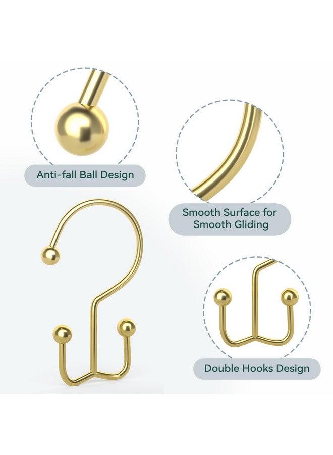 Goowin Goowin Shower Curtain Hooks, 12 Pcs Shower Curtain Rings, Durable Gold Shower Curtain Hooks, Double Glide Shower Curtain Rings Rust Proof, Simple Shower Hooks for Shower Curtain & Liner, Gold  - Image 3