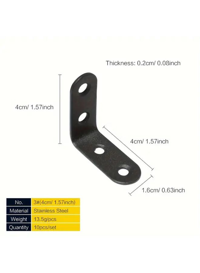 10 Pcs 4x1.6cm Heavy Duty L Shaped Black Corner Brackets 90 Degree Angle Shelf Support for Wood Cabinet Chair Bookshelf - Image 3