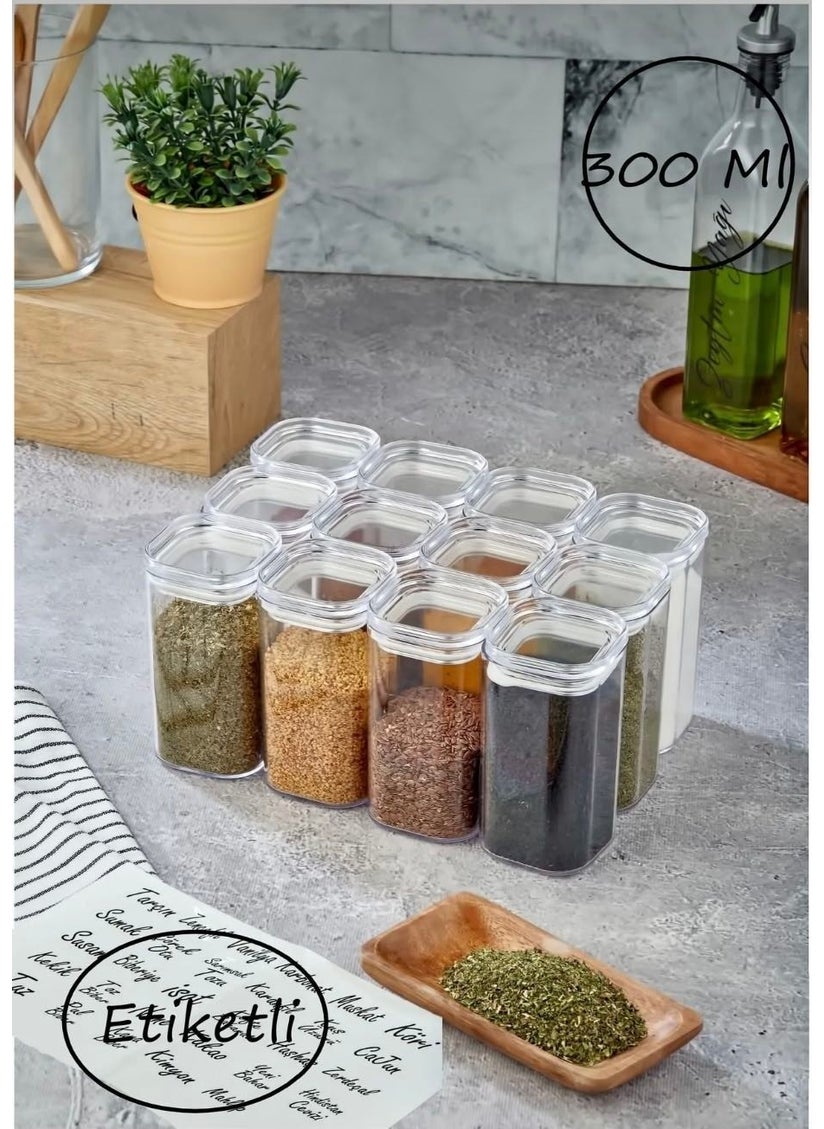 Kitchen Pembelia Labeled 300 ml Acrylic Spice Jar Set Storage Container with Transparent Label  - Image 1