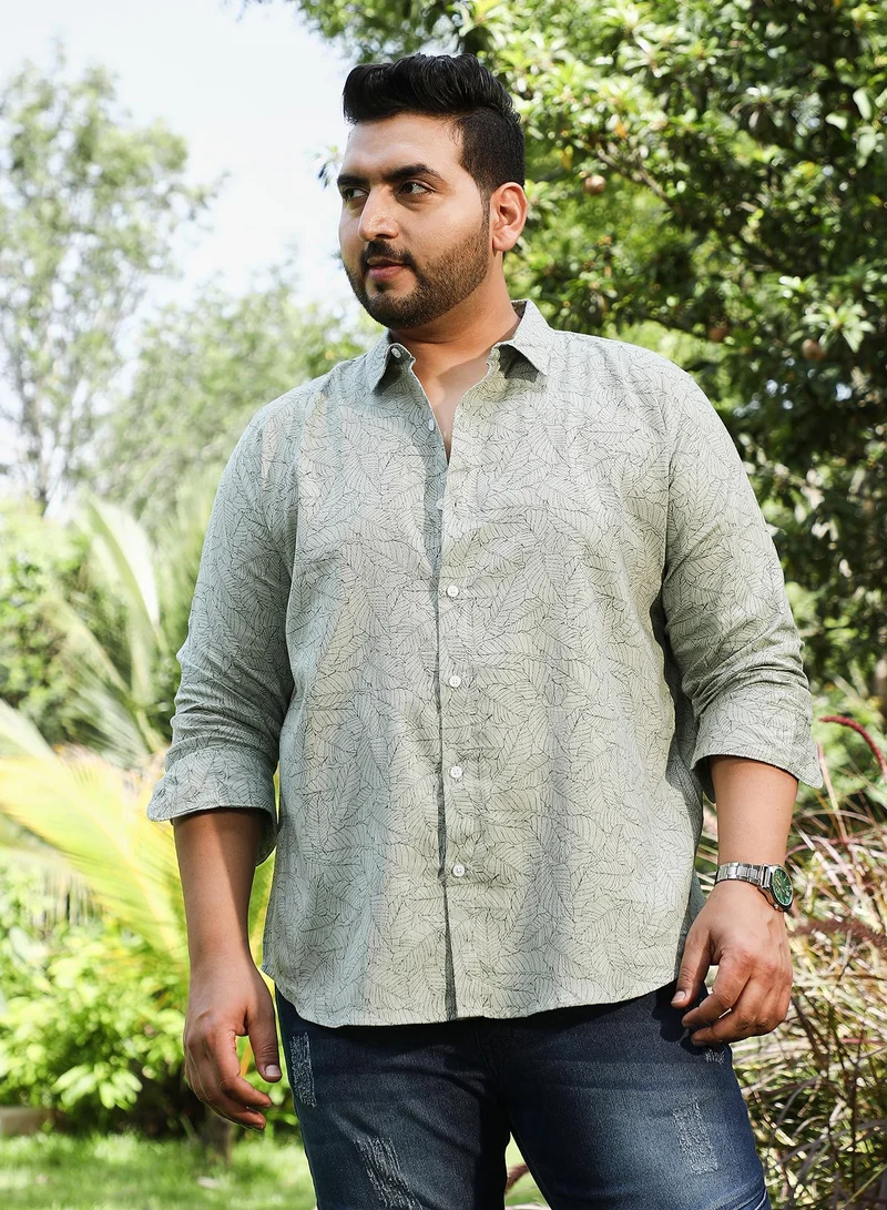 انستافاب بلس قميص رجالي مطبوع بأزرار وياقة منتشرة بأكمام طويلة مقاس بلس