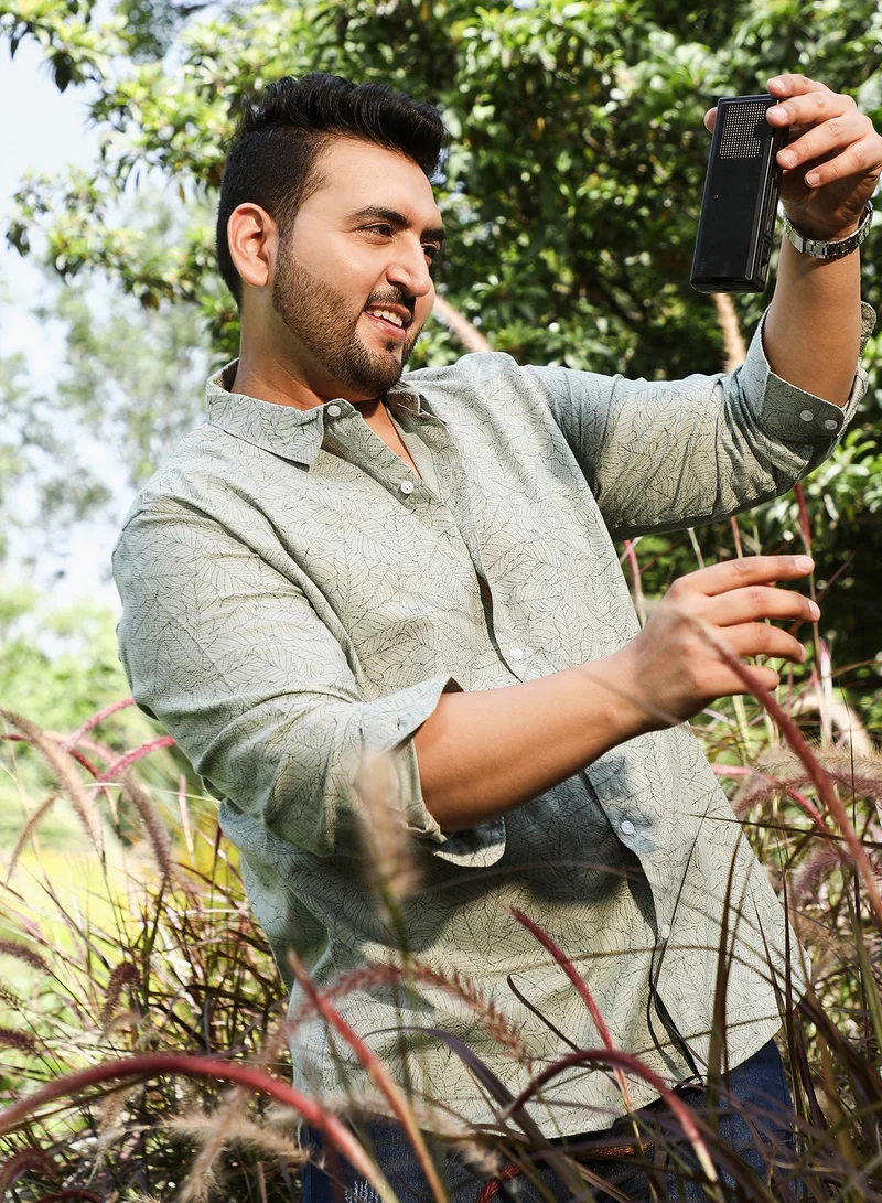 انستافاب بلس قميص رجالي مطبوع بأزرار وياقة منتشرة بأكمام طويلة مقاس بلس