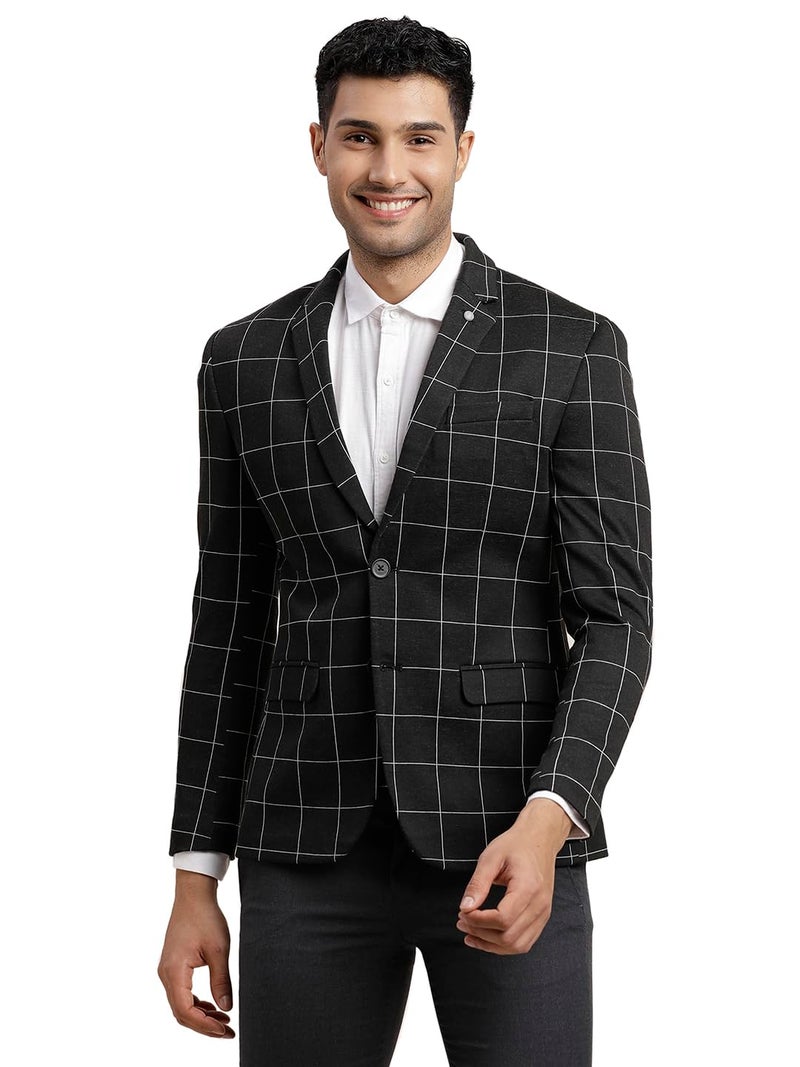 Turtle Men’s Knitted Checkered Dark Grey Blazer || Premium Casual & Formal Layering Jacket || Smart Casual & Office Wear - Image 1