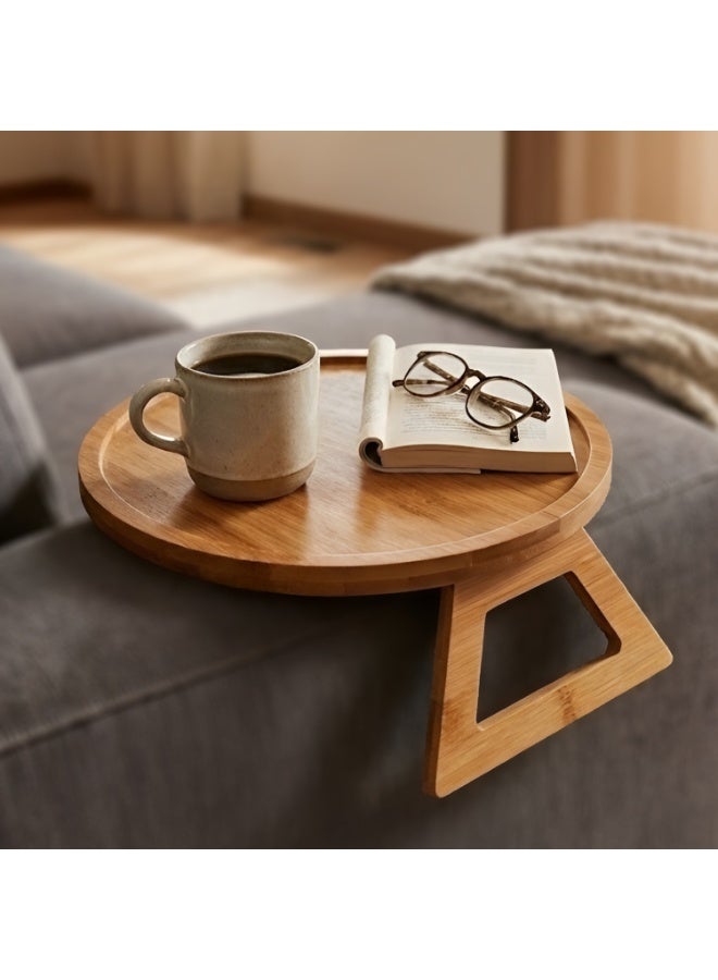 Cady One A foldable side table with a sturdy double armrest for the sofa; a versatile round serving tray ideal for serving meals and coffee; a wide-top coffee table that is lightweight and easy to carry. - Image 1