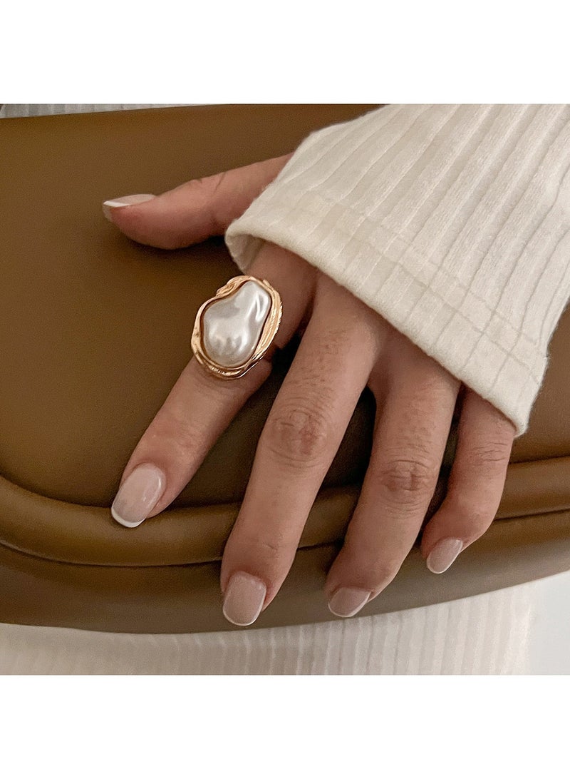 قابل للتعديل الباروك غير النظامية اللؤلؤ سوار خاتم مجموعة (الذهبي) - Image 5