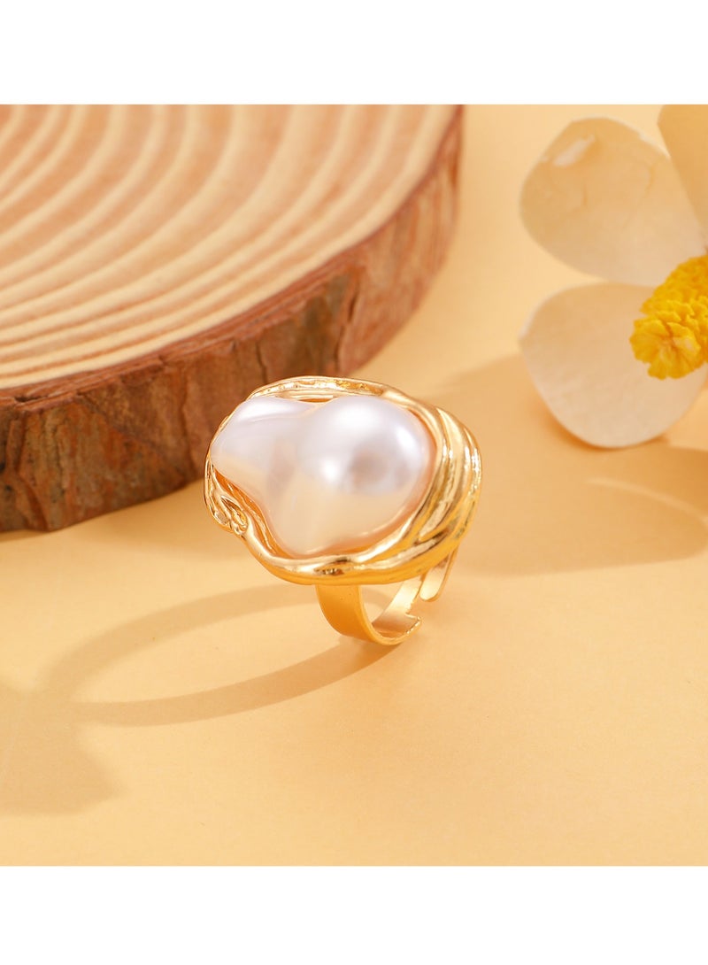 قابل للتعديل الباروك غير النظامية اللؤلؤ سوار خاتم مجموعة (الذهبي) - Image 3